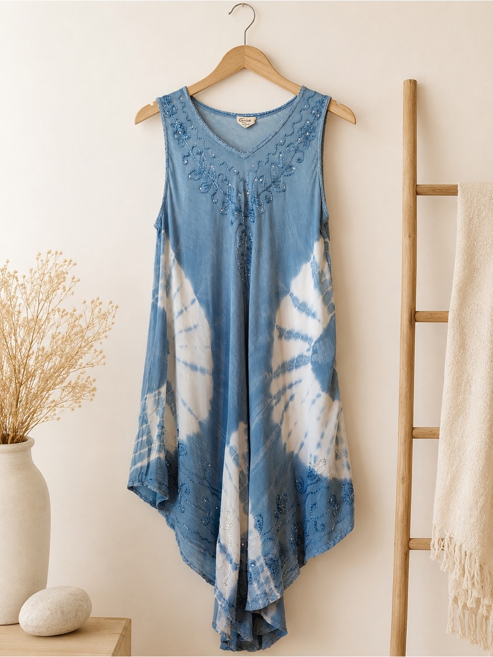 EXIST | Blue & White Tie-Dye V-Neck Sleeveless Tunic One Size